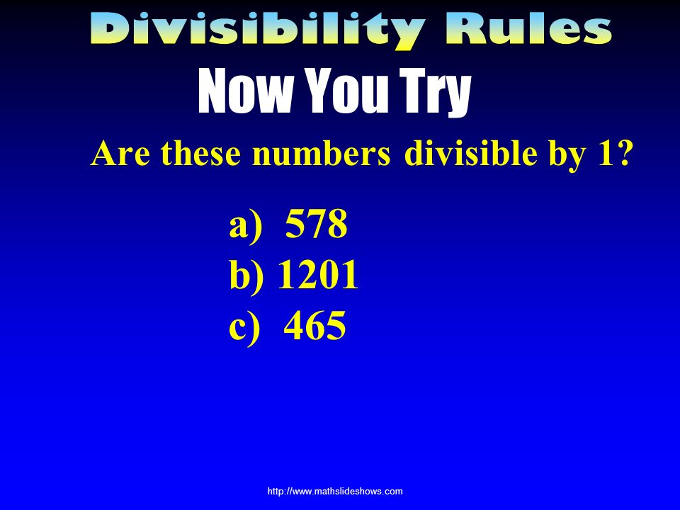 Dividing By 1 All numbers are divisible by 1