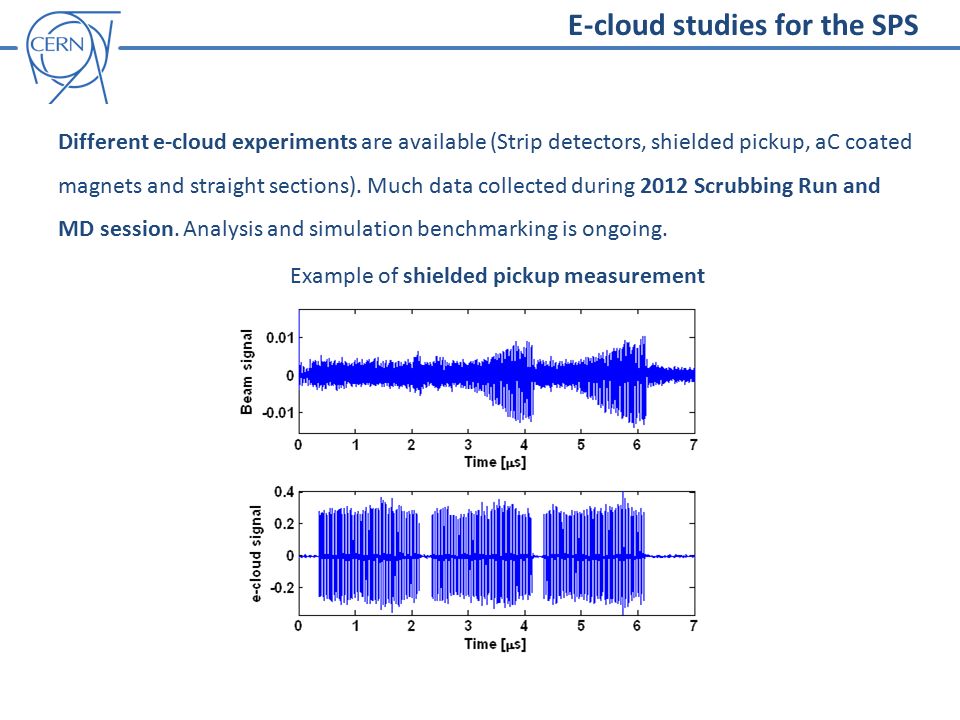 Different e-cloud experiments are available (Strip detectors, shielded pickup, aC coated magnets and straight sections).