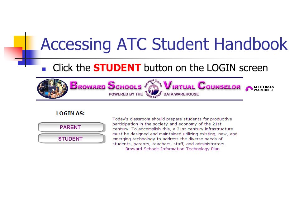 Click the STUDENT button on the LOGIN screen