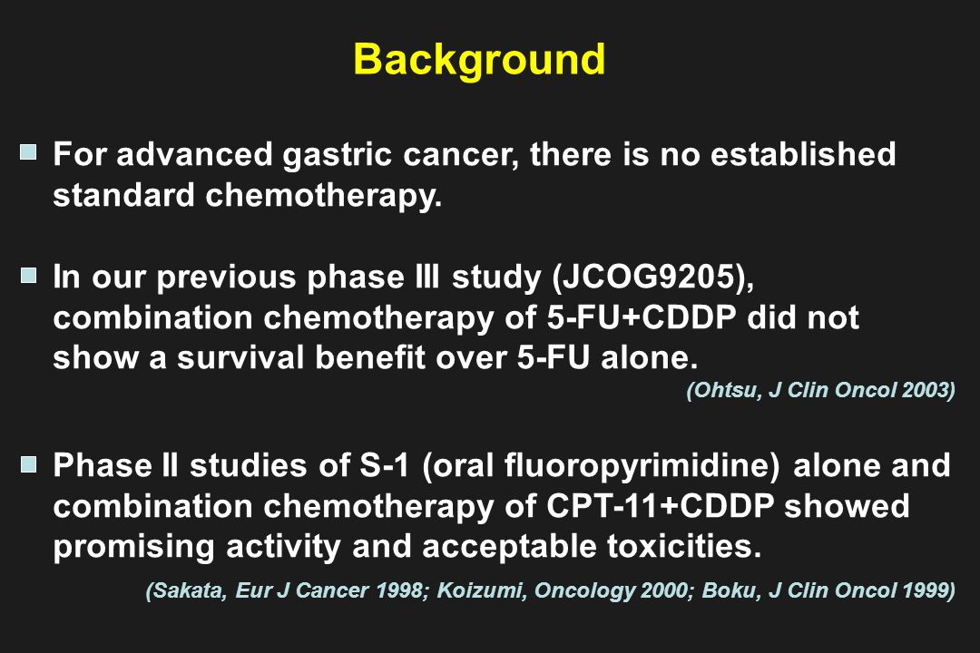 Background For advanced gastric cancer, there is no established standard chemotherapy.