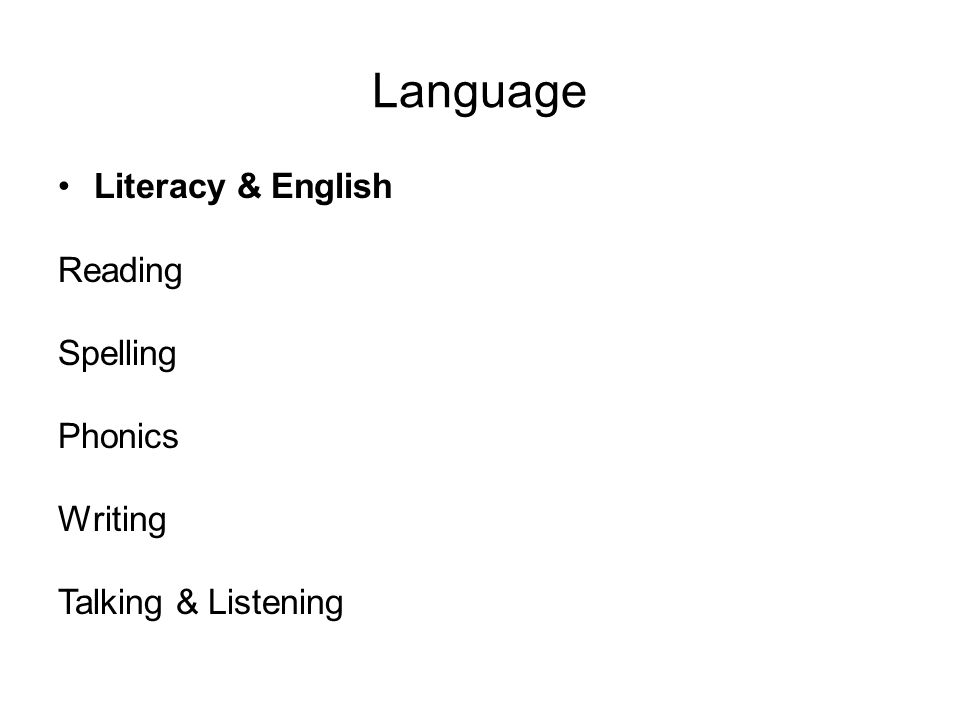 Language Literacy & English Reading Spelling Phonics Writing Talking & Listening