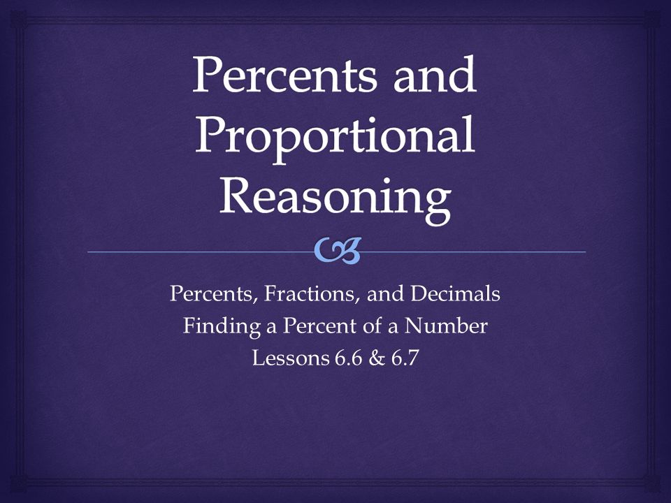 Percents, Fractions, and Decimals Finding a Percent of a Number Lessons 6.6 & 6.7