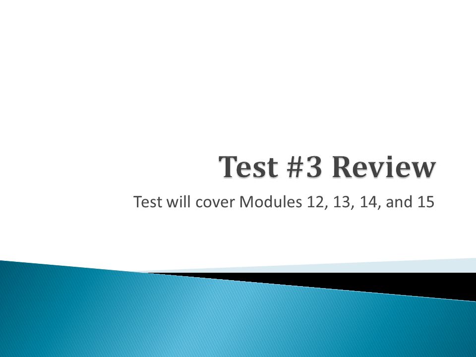 Test will cover Modules 12, 13, 14, and 15