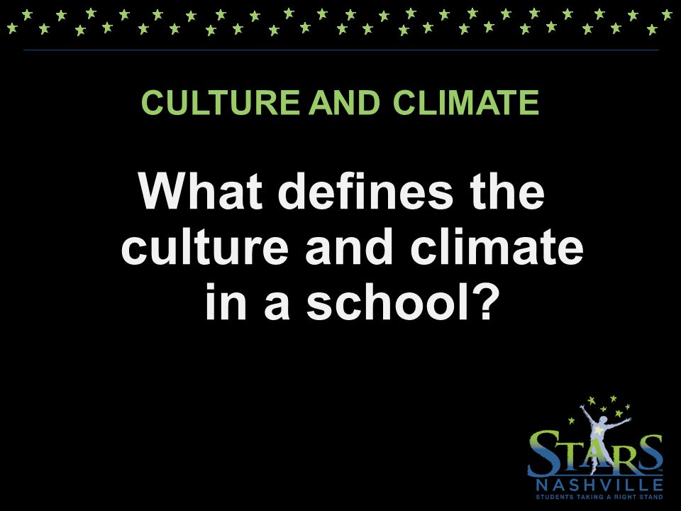 CULTURE AND CLIMATE What defines the culture and climate in a school
