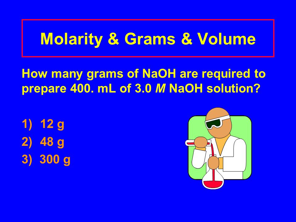 Molarity & Grams & Volume How many grams of NaOH are required to prepare 400.