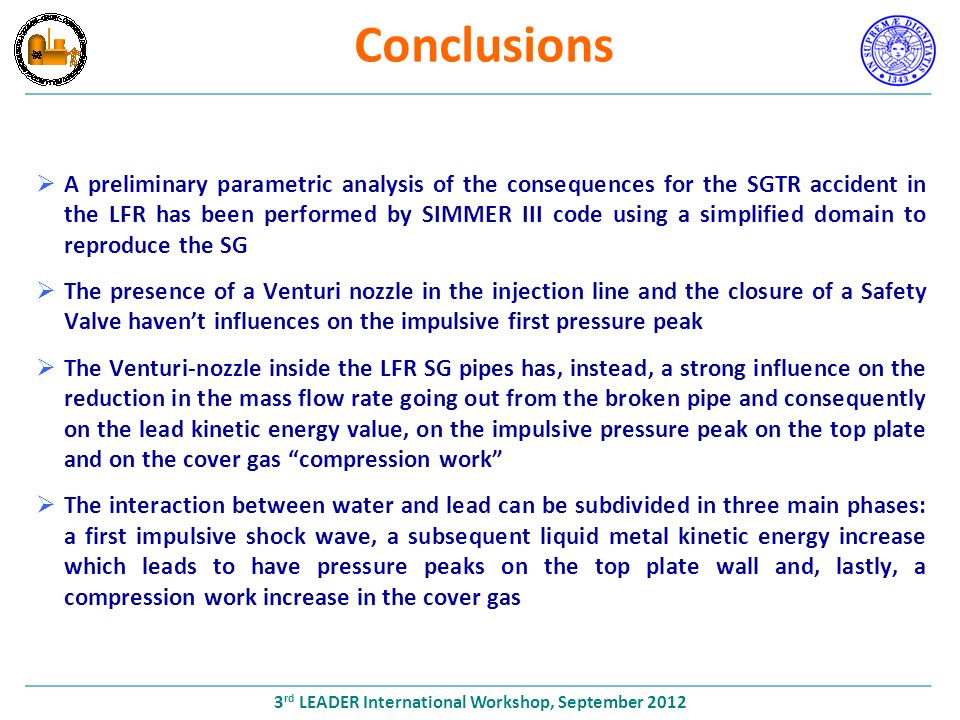 Analysis of the SGTR accident for LFR by SIMMER code Nicola Forgione ...