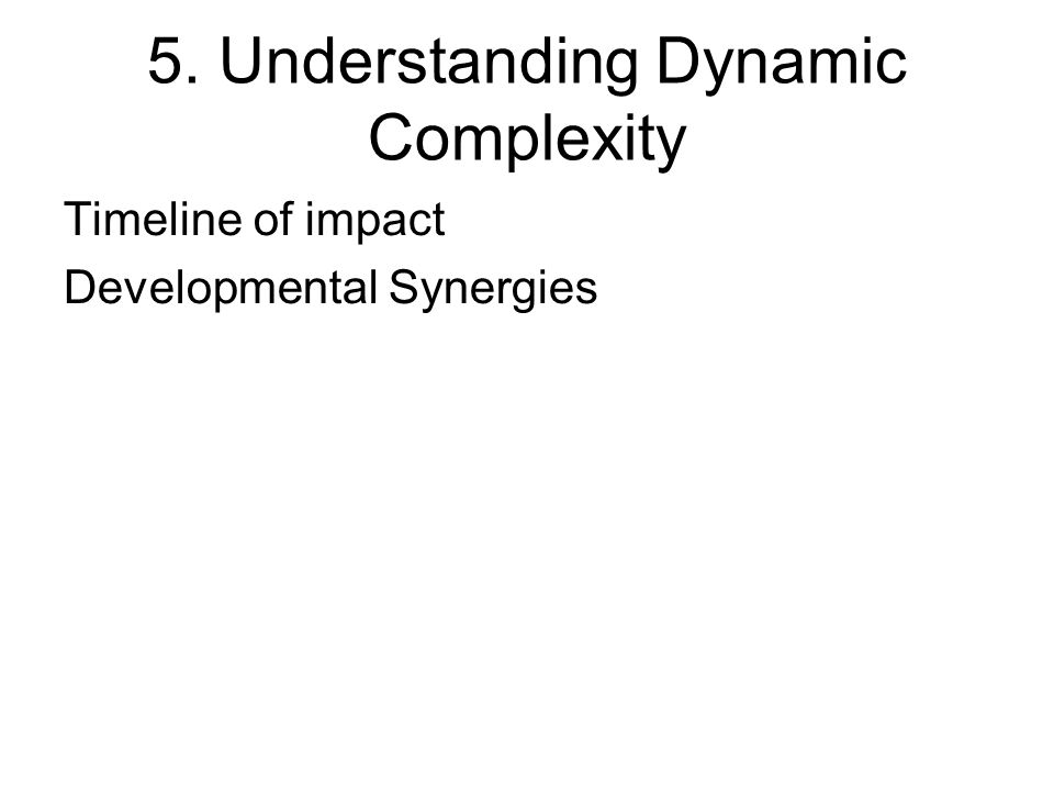 5. Understanding Dynamic Complexity Timeline of impact Developmental Synergies