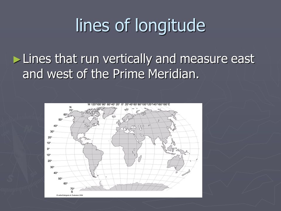 Prime Meridian ► The imaginary line that separates the Earth into the Eastern and Western Hemispheres.