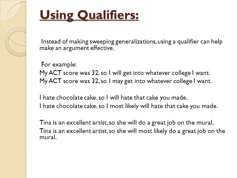 What is a qualifier in an argument essay