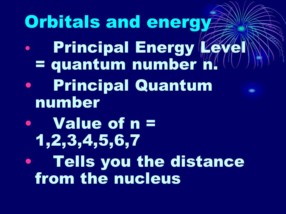 Orbitals and energy Principal Energy Level = quantum number n.