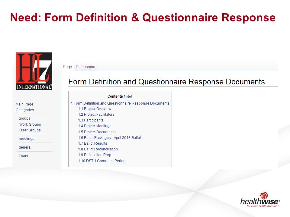 Need: Form Definition & Questionnaire Response