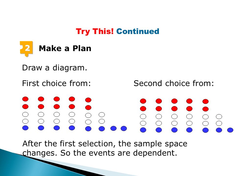 2 Make a Plan After the first selection, the sample space changes.