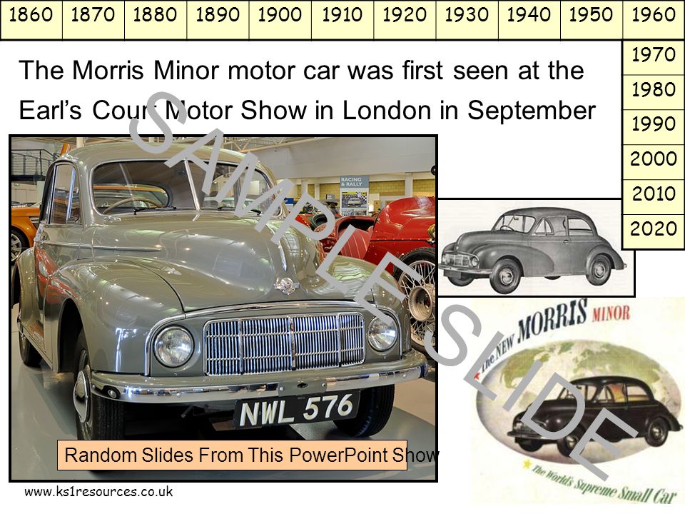 The Morris Minor motor car was first seen at the Earl’s Court Motor Show in London in September 1948.