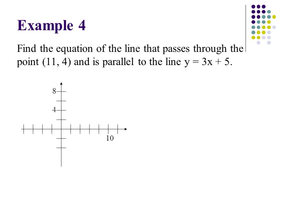 Find the equation of the line that passes through the point (11, 4) and is parallel to the line y = 3x + 5.
