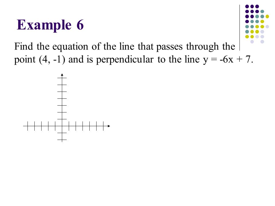 Find the equation of the line that passes through the point (4, -1) and is perpendicular to the line y = -6x + 7.
