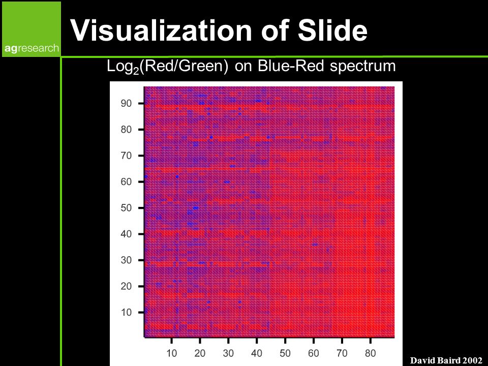 David Baird 2002 Visualization of Slide Log 2 (Red/Green) on Blue-Red spectrum