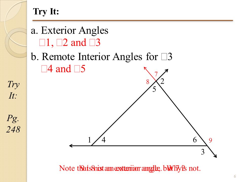 1 Geometry Section 4 1b Angles Outside The Triangle Pg 247