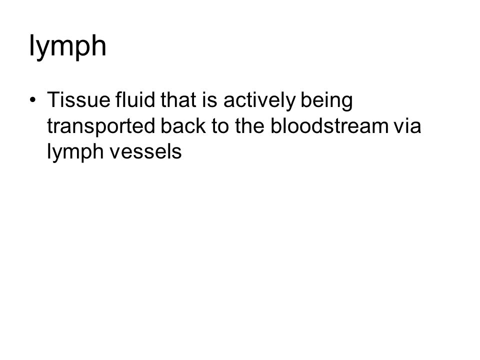 lymph Tissue fluid that is actively being transported back to the bloodstream via lymph vessels