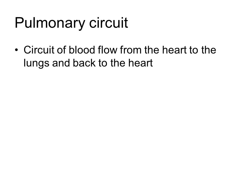 Pulmonary circuit Circuit of blood flow from the heart to the lungs and back to the heart