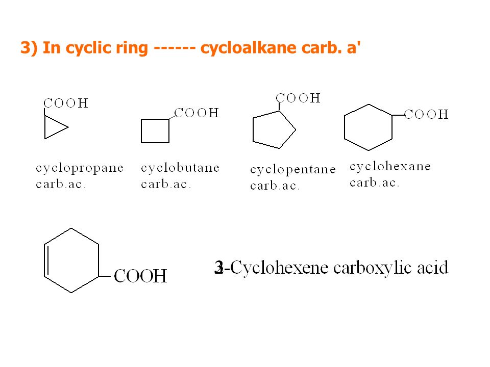 3) In cyclic ring cycloalkane carb. a