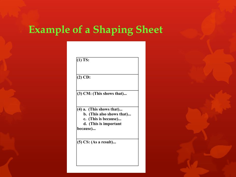 Example of a Shaping Sheet