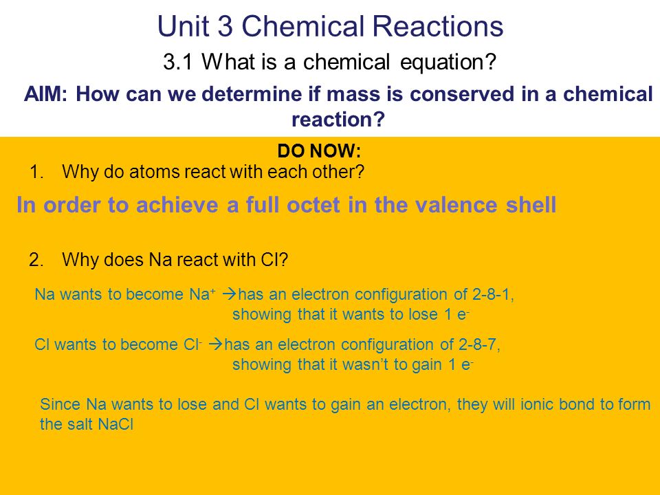 Unit 3 Chemical Reactions 3.1 What is a chemical equation.