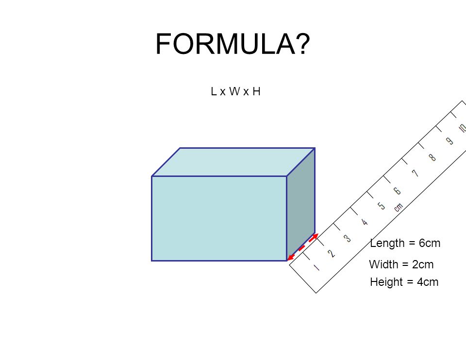 FORMULA L x W x H Length = 6cm Height = 4cm Width = 2cm