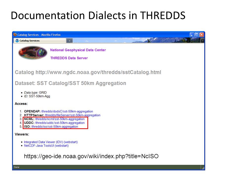 Documentation Dialects in THREDDS   title=NcISO