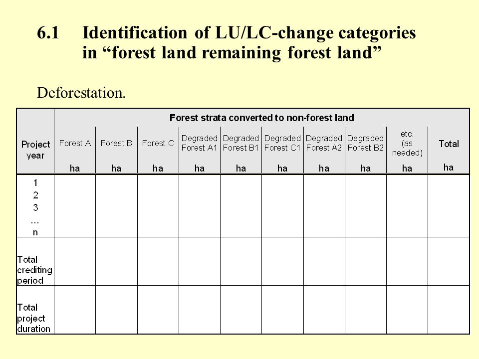 6.1Identification of LU/LC-change categories in forest land remaining forest land Deforestation.