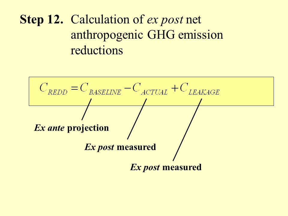 Step 12.Calculation of ex post net anthropogenic GHG emission reductions Ex ante projection Ex post measured