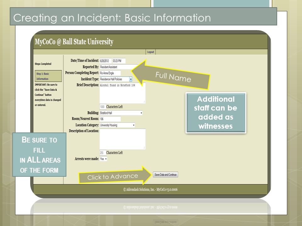 My CoCo Quick Reference Guide For Entering An Incident Logging In ...