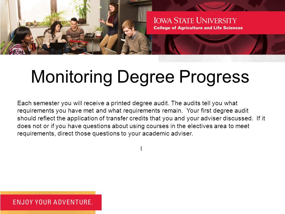 Monitoring Degree Progress Each semester you will receive a printed degree audit.