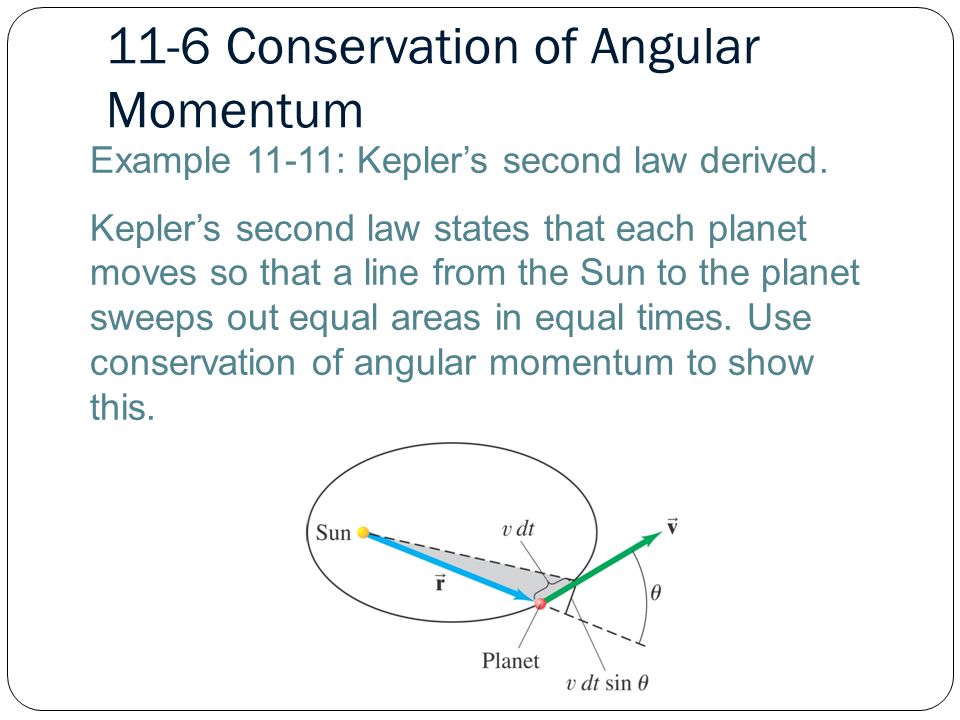 11-6 Conservation of Angular Momentum Example 11-11: Kepler’s second law derived.