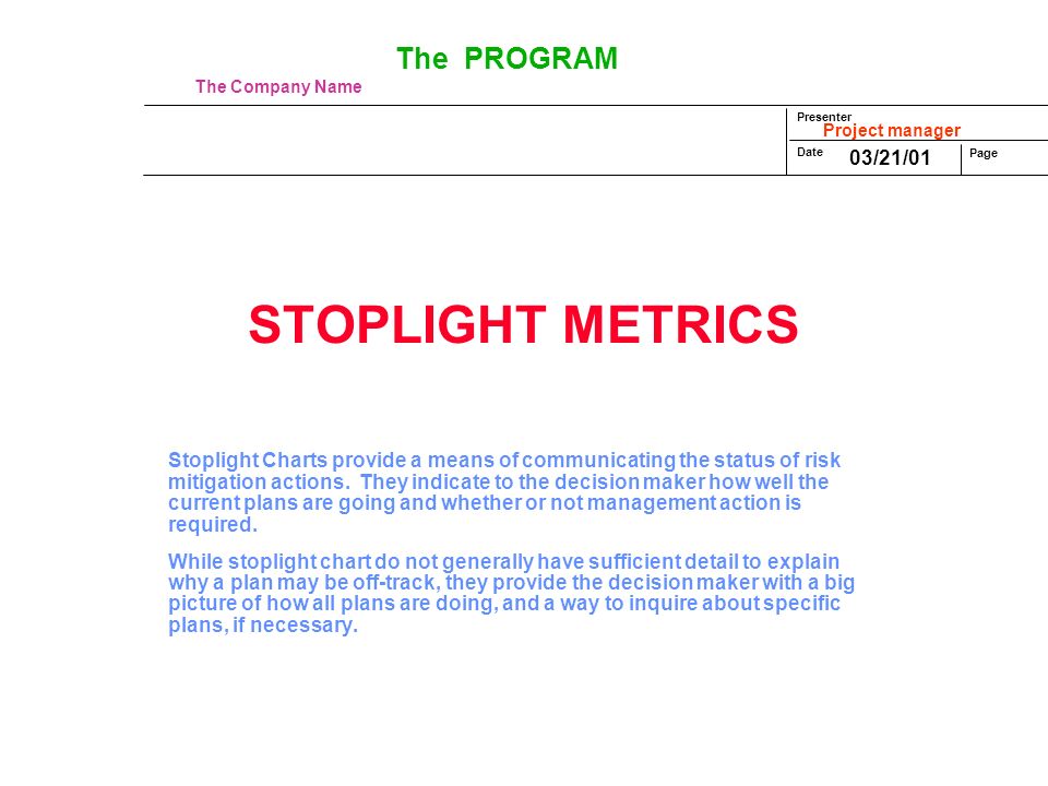 Project Management Stoplight Chart