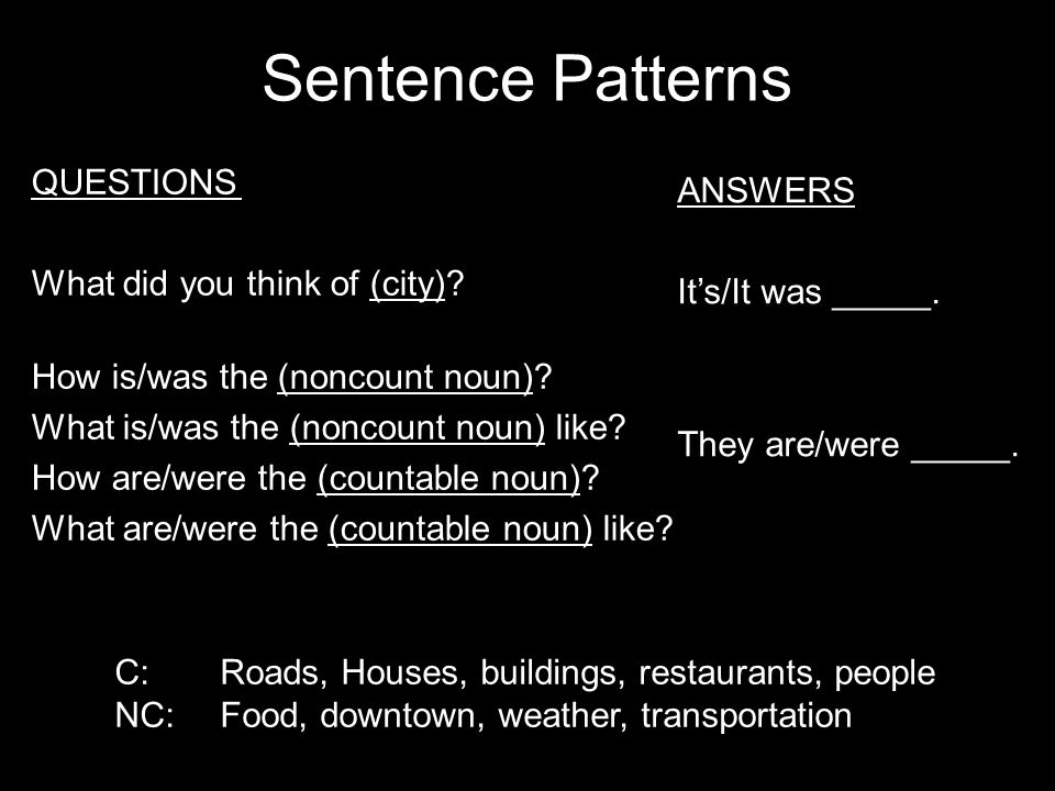 Sentence Patterns QUESTIONS What did you think of (city).