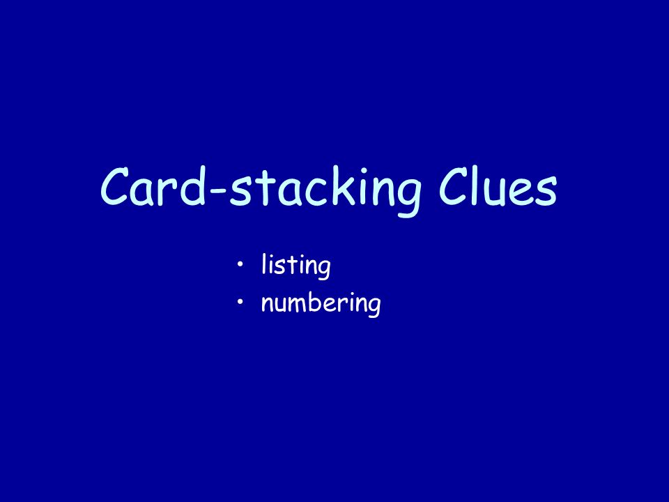 Card-stacking Clues listing numbering