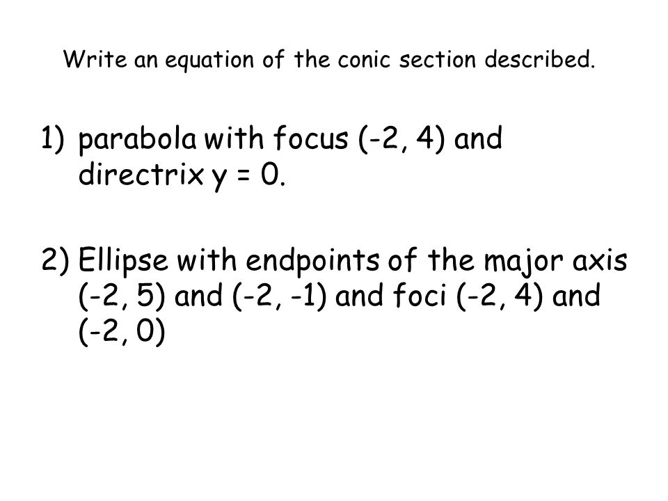 Write an equation of the conic section described.