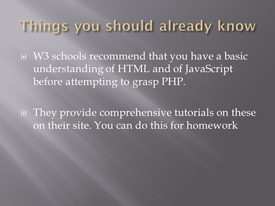 Julian Springer Room 42 Joe Slovo W3 Schools Recommend That You Have A Basic Understanding Of Html And Of Javascript Before Attempting To Grasp Php Ppt Download