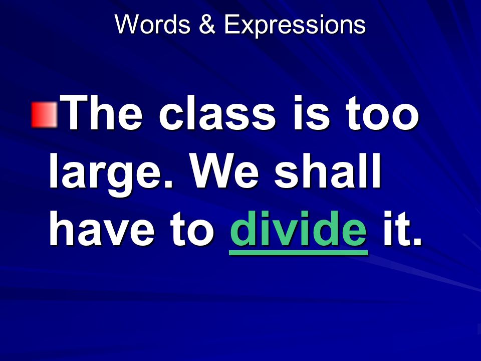 Words & Expressions The class is too large. We shall have to divide it.