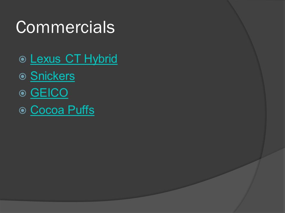 Communications Commercials Lexus Ct Hybrid 2 Commercials Lexus Ct Hybrid Snickers Geico Cocoa Puffs