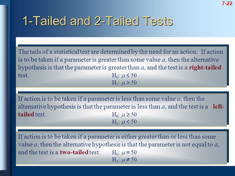 7-22 The tails of a statistical test are determined by the need for an action.