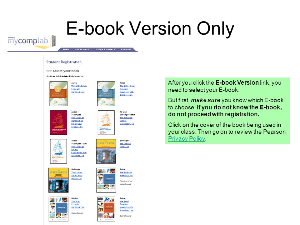 E-book Version Only After you click the E-book Version link, you need to select your E-book.