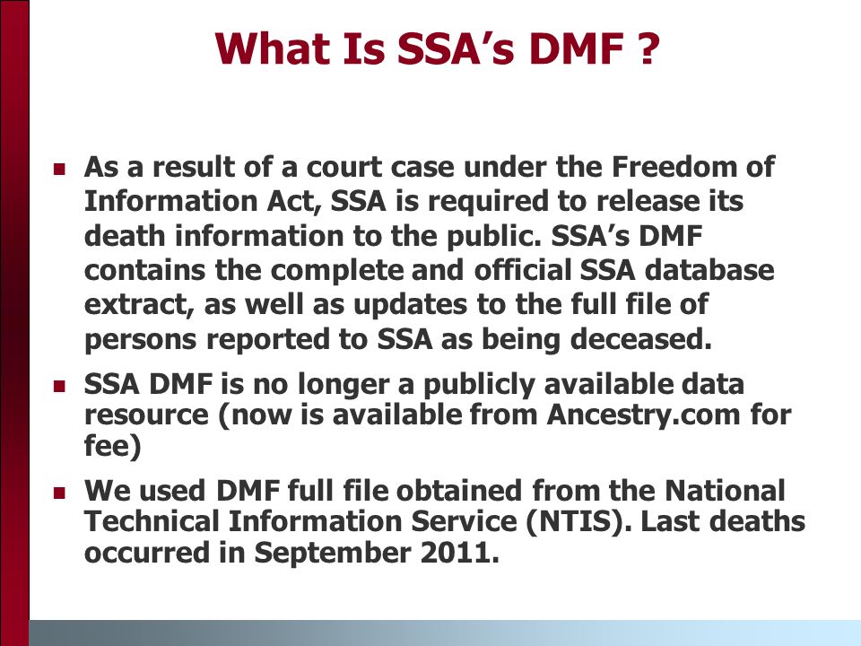 What Is SSA’s DMF .