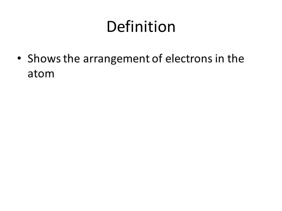 Definition Shows the arrangement of electrons in the atom
