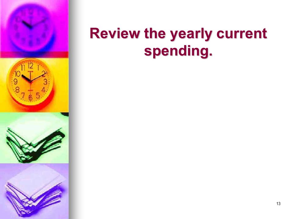 13 Review the yearly current spending.