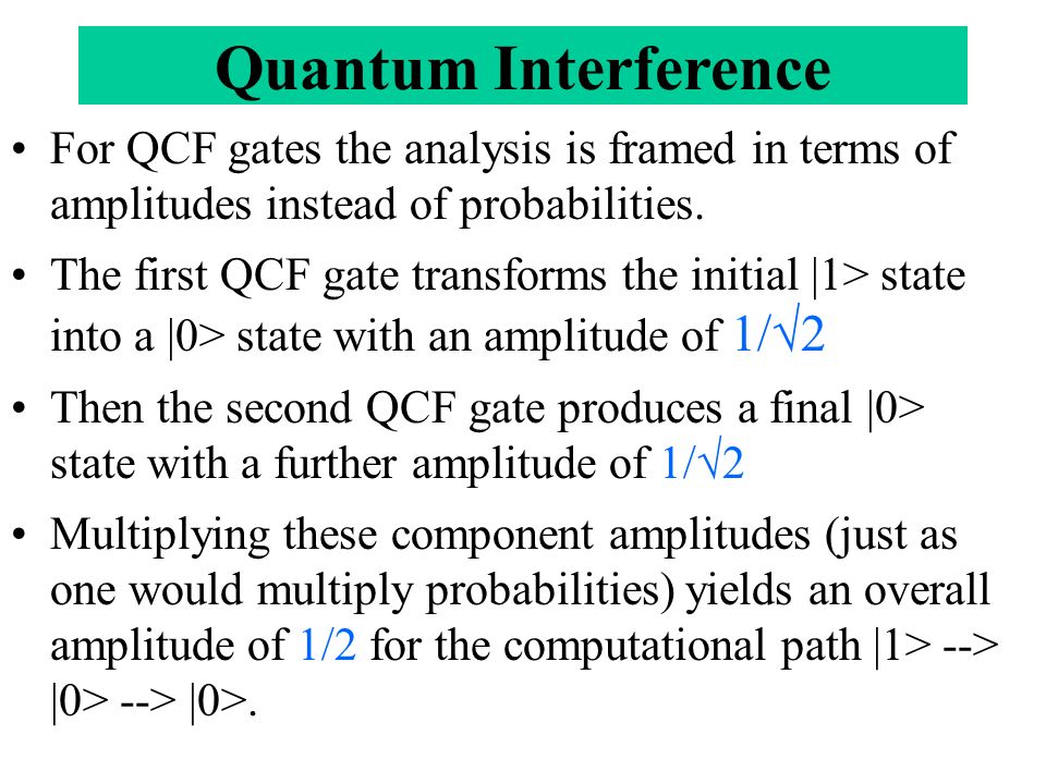 For QCF gates the analysis is framed in terms of amplitudes instead of probabilities.