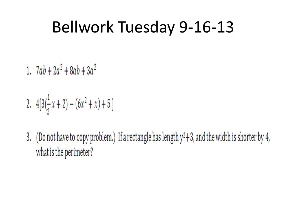 Bellwork Tuesday