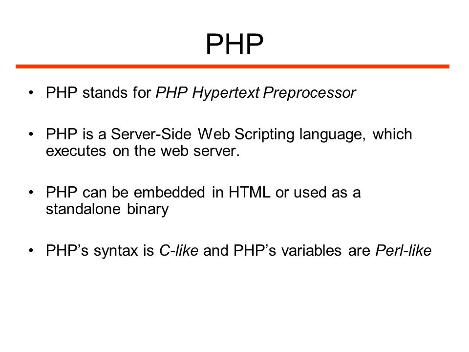 Web Technology Introduction to PHP. PHP PHP stands for PHP Hypertext  Preprocessor PHP is a Server-Side Web Scripting language, which executes on  the web. - ppt download