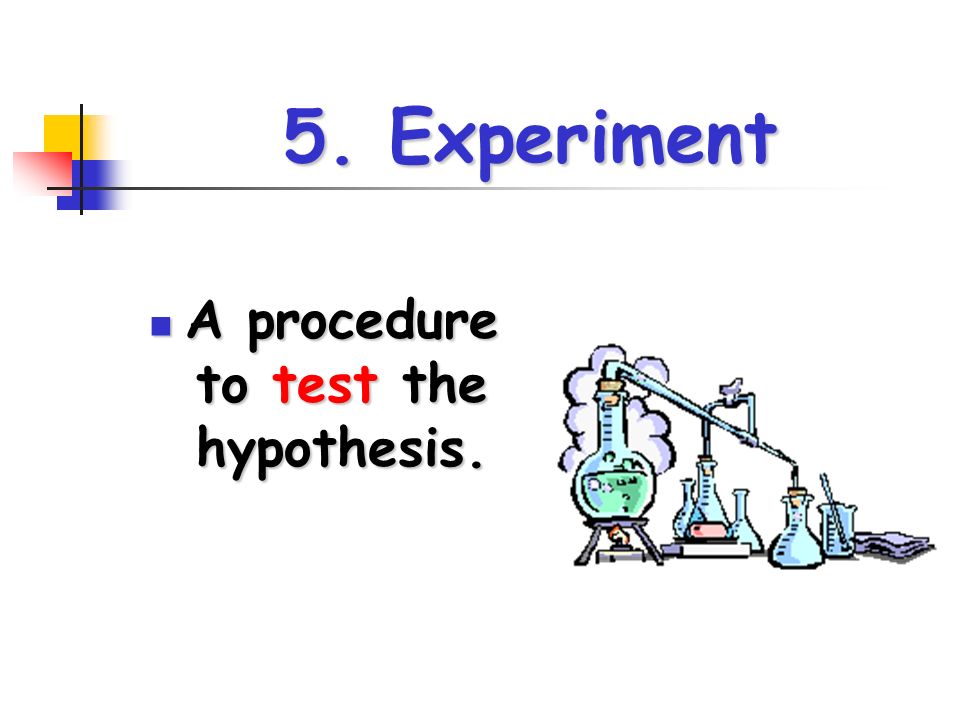 5. Experiment A procedure to test the hypothesis. A procedure to test the hypothesis.