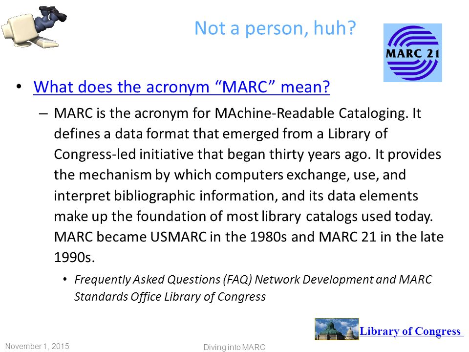 Diving into MARC What's MARC got to do with it? Spring 2008 LIB 630  Classification and Cataloging. - ppt download